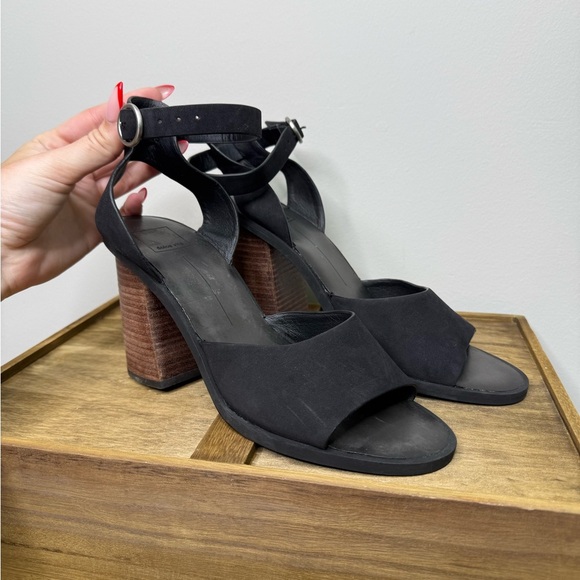 Dolce Vita Aaliyah Block Heel Sandals Leather Black Strap Womens Size 10 EUC - Picture 2 of 10